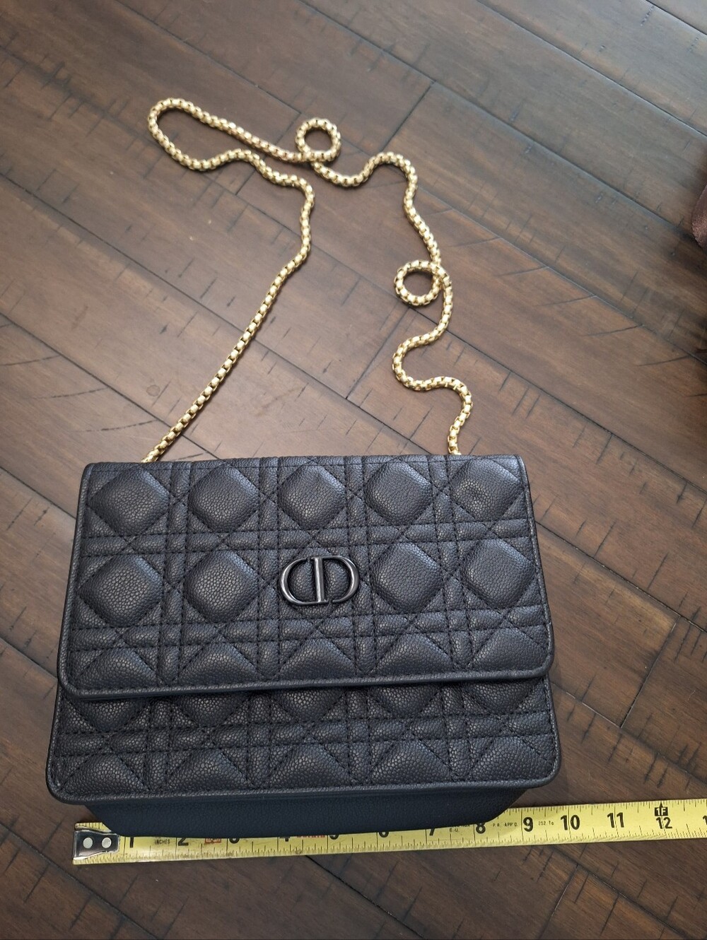 Black Lightly Quilted Crossbody Bag with Gold Chain